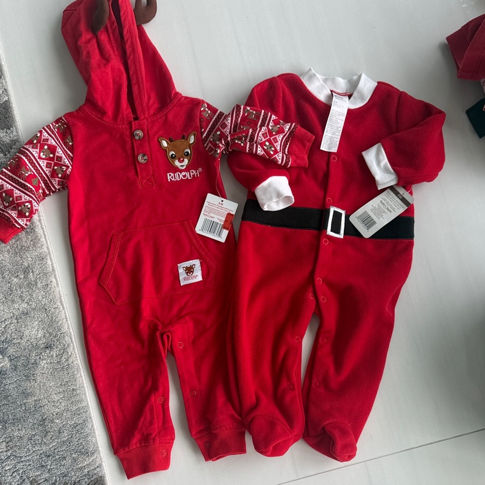 Holiday Sets- Santa onesie, and Rudolph one piece